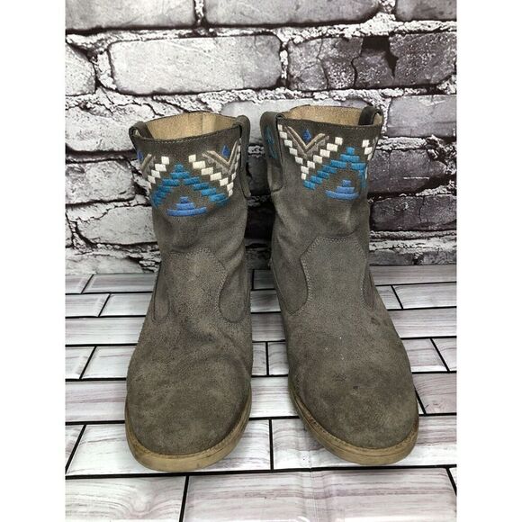 Anthropologie Howsty Gray Suede Western Heel Ankle Boots Women’s Sz 39EU/8.5M US - Picture 2 of 16